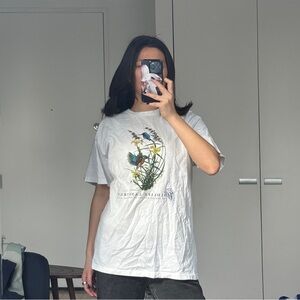 White Graphic T-Shirt with Nature Print